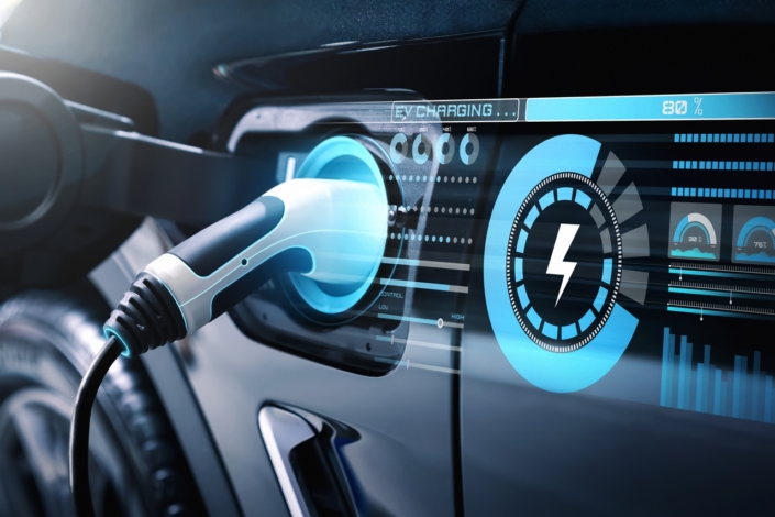 EV charging station for electric car in concept of alternative green energy