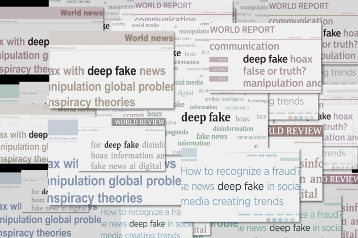 Deep fake hoax and manipulation headline titles media 3d illustration
